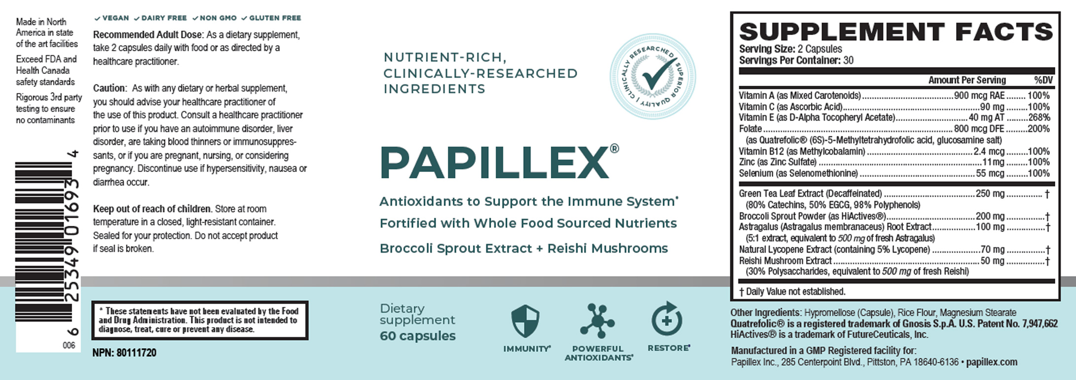Papillex® Bottle with Key Ingredients